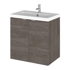 Hudson Reed Fusion 500mm Grey Avola Full Depth Wall Hung 2-Door Unit & Basin