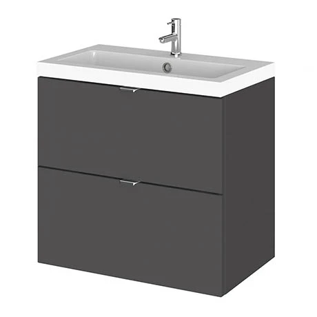 Hudson Reed 600mm Gloss Grey Full Depth Wall Hung 2-Drawer Unit & Basin 1 Hudson Reed 600mm Gloss Grey Full Depth Wall Hung 2-Drawer Unit & Basin