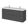 Hudson Reed 1200mm Gloss Grey Full Depth Wall Hung 4-Drawer Unit & Double Basin