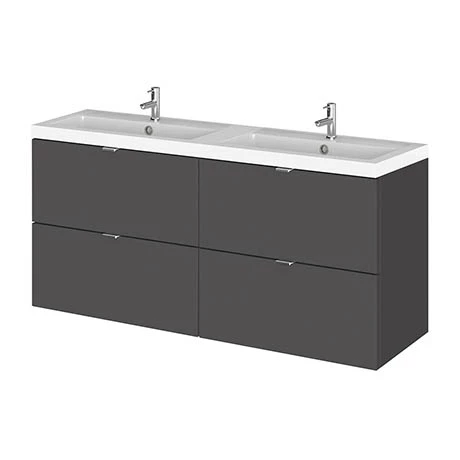 Hudson Reed 1200mm Gloss Grey Full Depth Wall Hung 4-Drawer Unit & Double Basin 1 Hudson Reed 1200mm Gloss Grey Full Depth Wall Hung 4-Drawer Unit & Double Basin