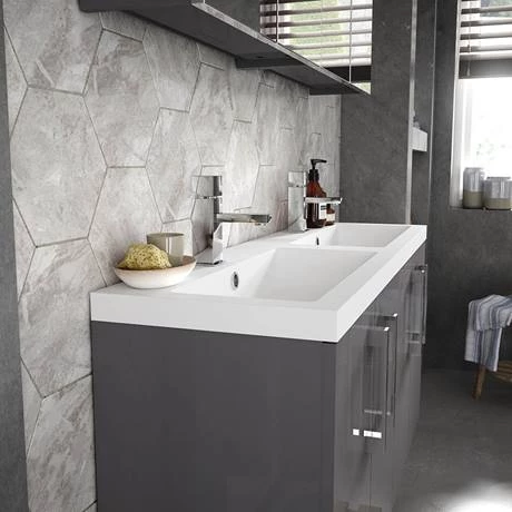 Hudson Reed 1200mm Gloss Grey Wall Hung Combination Unit & Double Basin (600 Vanity x 2) 3 Hudson Reed 1200mm Gloss Grey Wall Hung Combination Unit & Double Basin (600 Vanity x 2) - Image 3