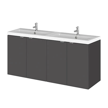 Hudson Reed 1200mm Gloss Grey Wall Hung Combination Unit & Double Basin (600 Vanity x 2) 1 Hudson Reed 1200mm Gloss Grey Wall Hung Combination Unit & Double Basin (600 Vanity x 2)