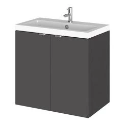Hudson Reed 600mm Gloss Grey Full Depth Wall Hung 2-Door Unit & Basin