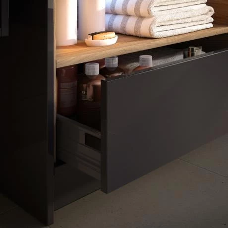 Hudson Reed Coast 600mm Floorstanding 2 Drawer Vanity Unit with Open Shelf & Basin - Grey Gloss/Driftwood 2 Hudson Reed Coast 600mm Floorstanding 2 Drawer Vanity Unit with Open Shelf & Basin - Grey Gloss/Driftwood - Image 2