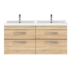 Brooklyn 1205mm Natural Oak Wall Hung Double Basin Vanity Unit -Bathroom Furniture Sale DBWH12OK d4 460
