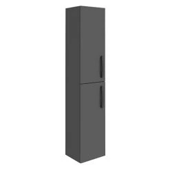 Brooklyn Gloss Grey Wall Hung Tall Storage Cabinet with Matt Black Handles