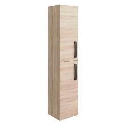 Brooklyn Natural Oak Wall Hung Tall Storage Cabinet with Matt Black Handles
