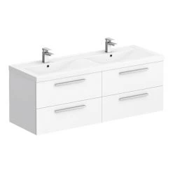 Hudson Reed 1440mm Gloss White Quartet Double Basin Vanity Unit