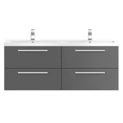 Hudson Reed 1440mm Gloss Grey Quartet Double Basin Vanity Unit -Bathroom Furniture Sale QUA002 ndetail1 460
