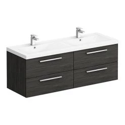 Hudson Reed 1440mm Black Woodgrain Quartet Double Basin Vanity Unit