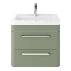 Hudson Reed Solar 600mm Wall Hung Cabinet & Basin - Matt Fern Green - SOL802