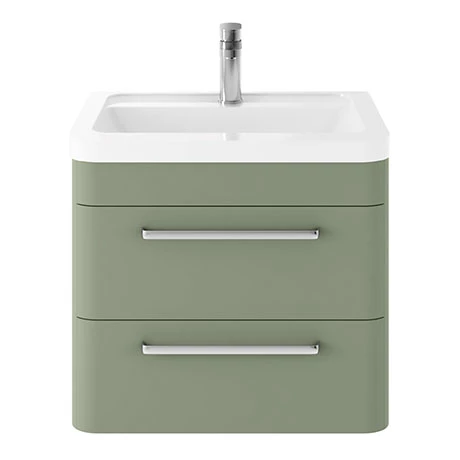Hudson Reed Solar 600mm Wall Hung Cabinet & Basin - Matt Fern Green - SOL802 1 Hudson Reed Solar 600mm Wall Hung Cabinet & Basin - Matt Fern Green - SOL802