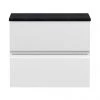 Hudson Reed Urban 600mm Satin White Vanity Unit - Wall Hung 2 Drawer Unit with Black Worktop