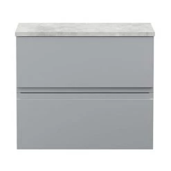Hudson Reed Urban 600mm Satin Grey Vanity Unit - Wall Hung 2 Drawer Unit with Grey Worktop