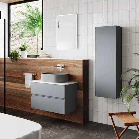 Hudson Reed Urban 600mm Satin Grey Vanity Unit - Wall Hung 2 Drawer Unit with Grey Worktop 5 Hudson Reed Urban 600mm Satin Grey Vanity Unit - Wall Hung 2 Drawer Unit with Grey Worktop - Image 5