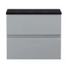 Hudson Reed Urban 600mm Satin Grey Vanity Unit - Wall Hung 2 Drawer Unit with Black Worktop