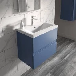 Hudson Reed Urban Satin Blue 600mm Wall Hung 2-Drawer Vanity Unit - URB304A 5 Hudson Reed Urban Satin Blue 600mm Wall Hung 2-Drawer Vanity Unit - URB304A -Bathroom Furniture Sale URB304A D1 460