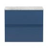 Hudson Reed Urban 600mm Satin Blue Vanity Unit - Wall Hung 2 Drawer Unit with Grey Worktop