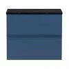 Hudson Reed Urban 600mm Satin Blue Vanity Unit - Wall Hung 2 Drawer Unit with Black Worktop