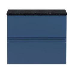Hudson Reed Urban 600mm Satin Blue Vanity Unit - Wall Hung 2 Drawer Unit with Black Worktop