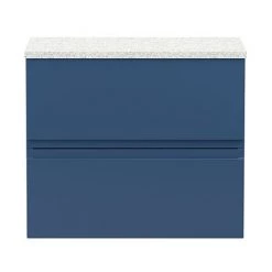 Hudson Reed Urban 600mm Satin Blue Vanity Unit - Wall Hung 2 Drawer Unit with White Worktop