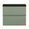 Hudson Reed Urban 600mm Satin Green Vanity Unit - Wall Hung 2 Drawer Unit with Black Worktop